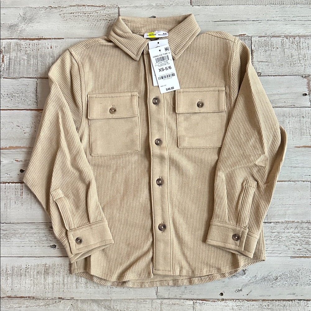 Epic Threads Tan Waffle Knit Button Up Shirt NWT
